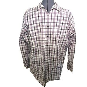 J. Ferrar JF Men's Size XXL 18-18.5 34/35 Button Down Shirt White Purple Plaid‎